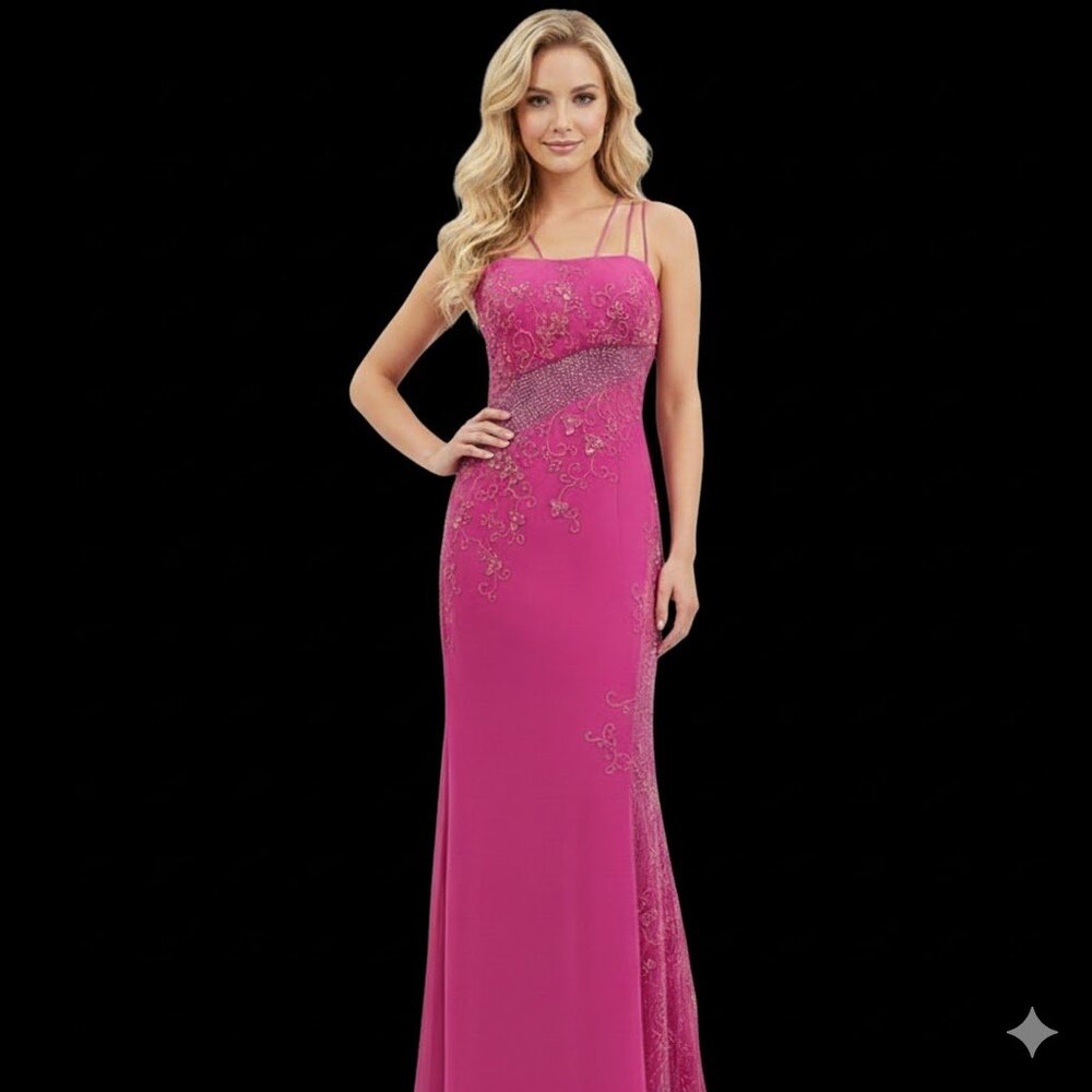 Hot Pink Embellished Evening Gown